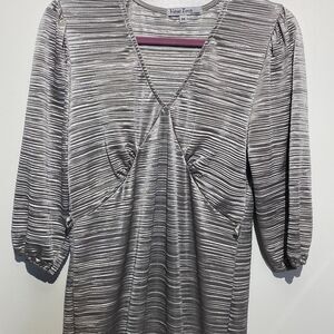 Velvet Torch Women's 3/4 Sleeves Horizontal Stripe Maxi Dress Silver/Grey Size M